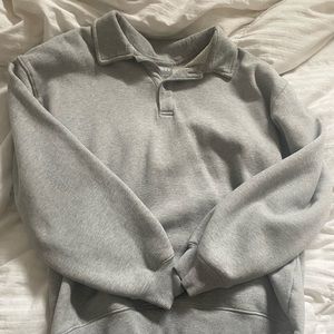 Grey TNA Aritzia Cozy Fleece Boyfriend Collared Crewneck Sweatshirt